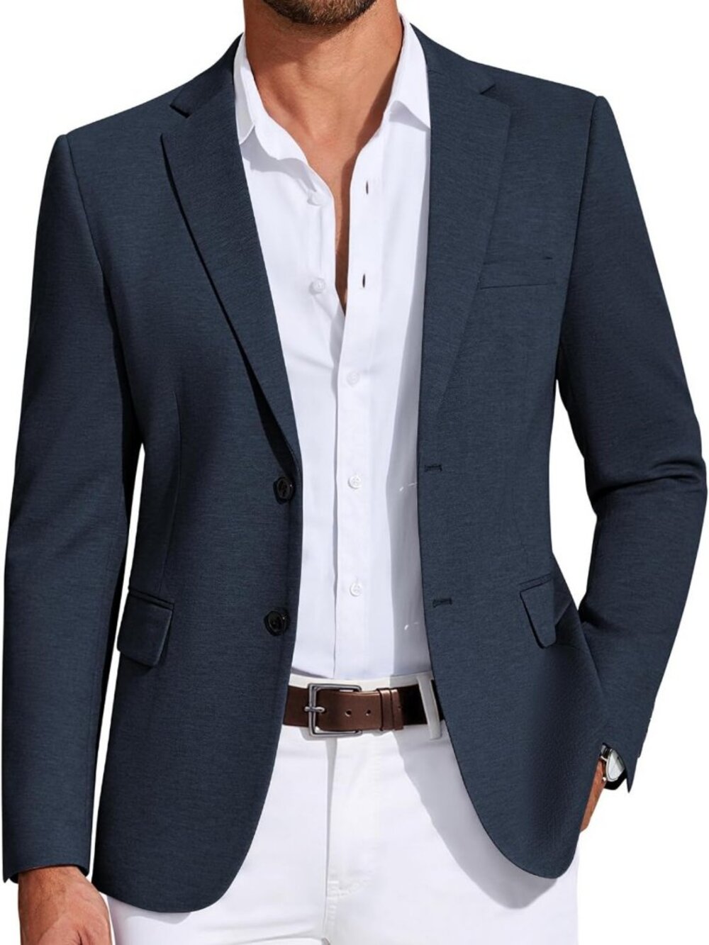 Lightweight Men's Casual Blazer - Knit Sport Coat, Two Button Suit Jacket